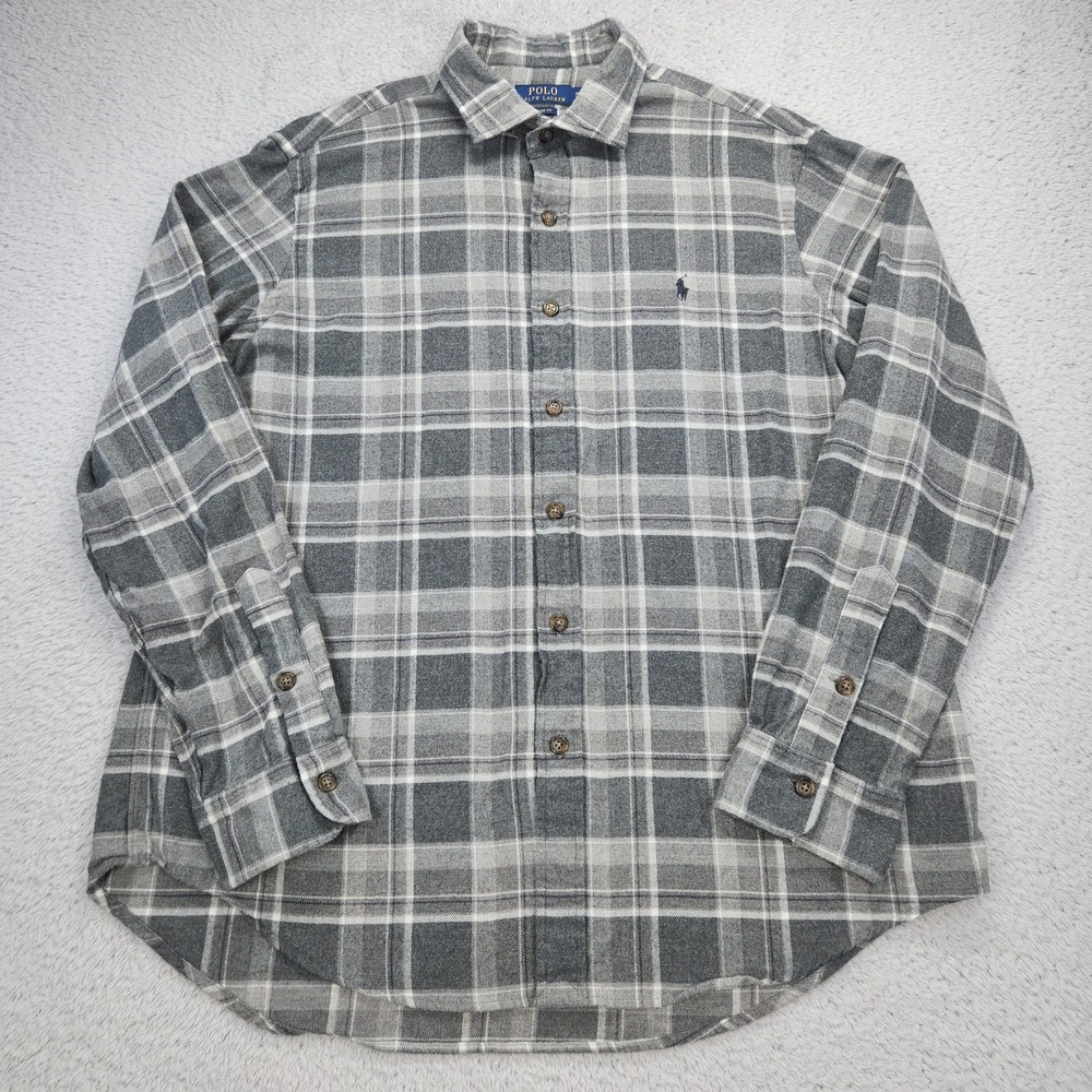 Polo Ralph Lauren Shirt Mens XL Gray Plaid Flannel Classic Fit Button Up Casual